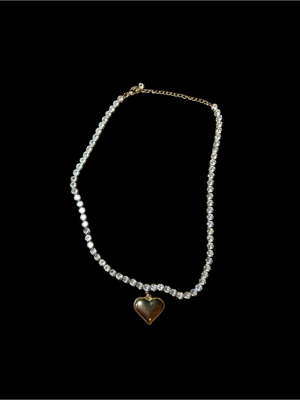 Gold Heart Pendant Crystal Tennis chocker Necklace - Women Jewelry